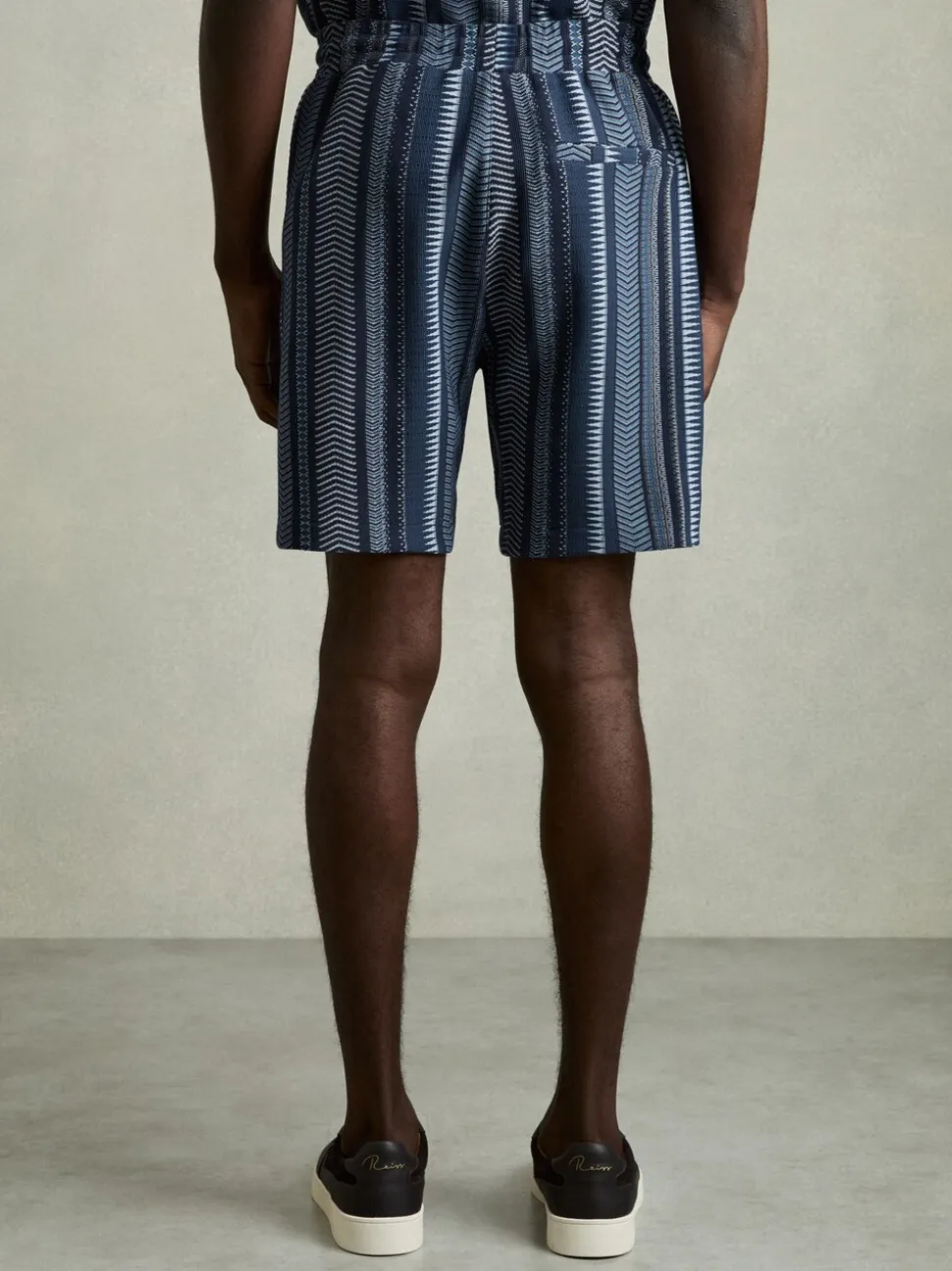 Reiss Navy River Aztec-Stripe Drawstring Shorts