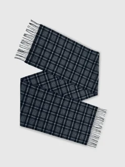 Reiss Navy Theo Scarf Wool-Cashmere Check Scarf