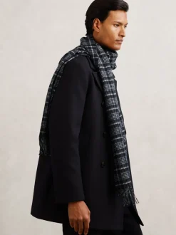 Reiss Navy Theo Scarf Wool-Cashmere Check Scarf