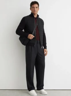 Reiss Navy Townsend Quilted Rib-Knit Funnel-Neck Jacket