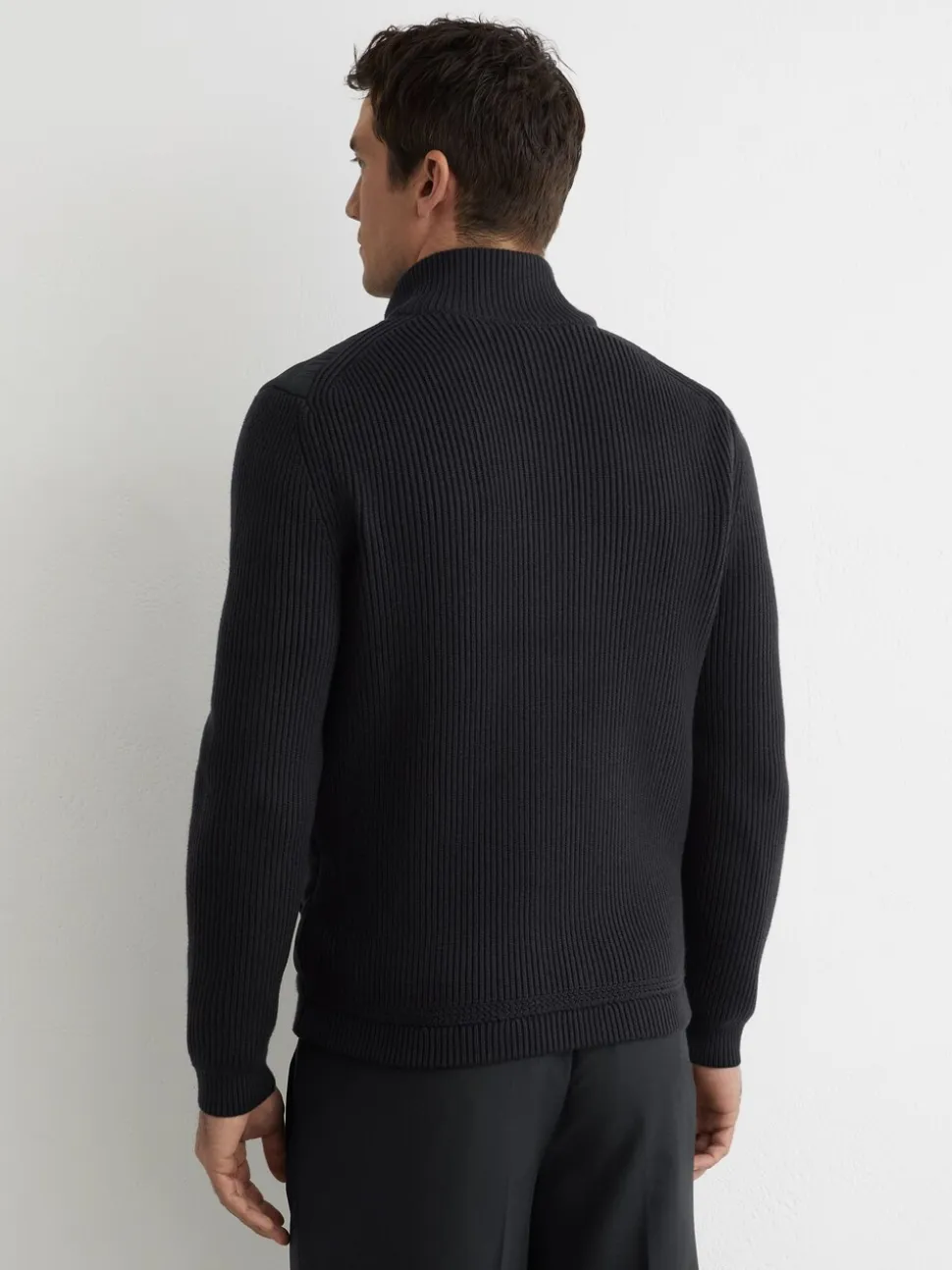 Reiss Navy Townsend Quilted Rib-Knit Funnel-Neck Jacket