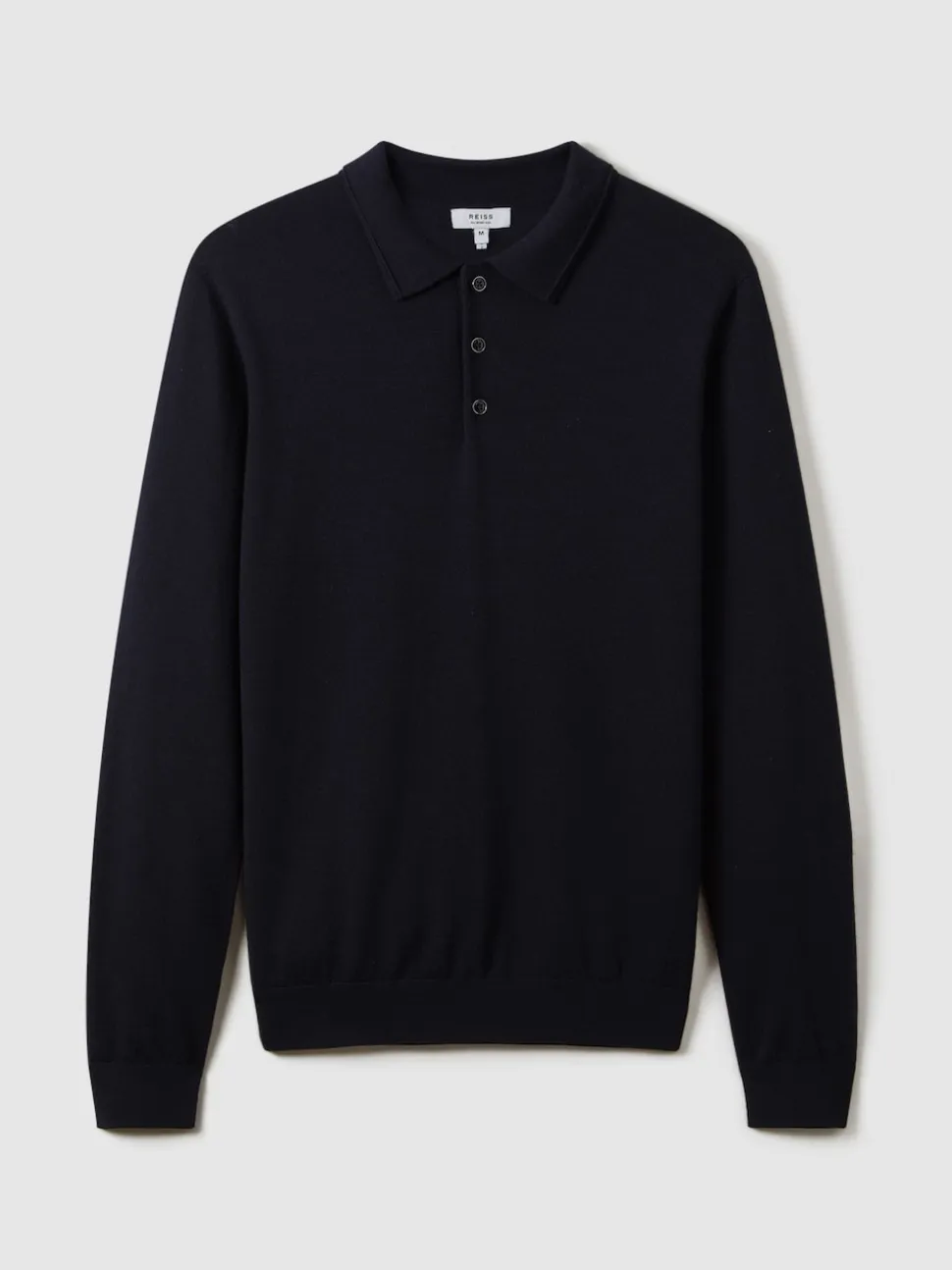 Reiss Navy Trafford Merino Wool Long-Sleeve Polo Shirt