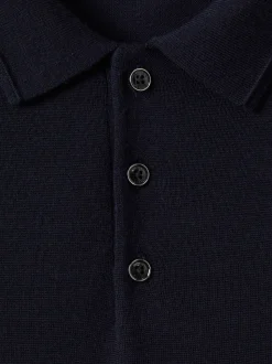 Reiss Navy Trafford Merino Wool Long-Sleeve Polo Shirt