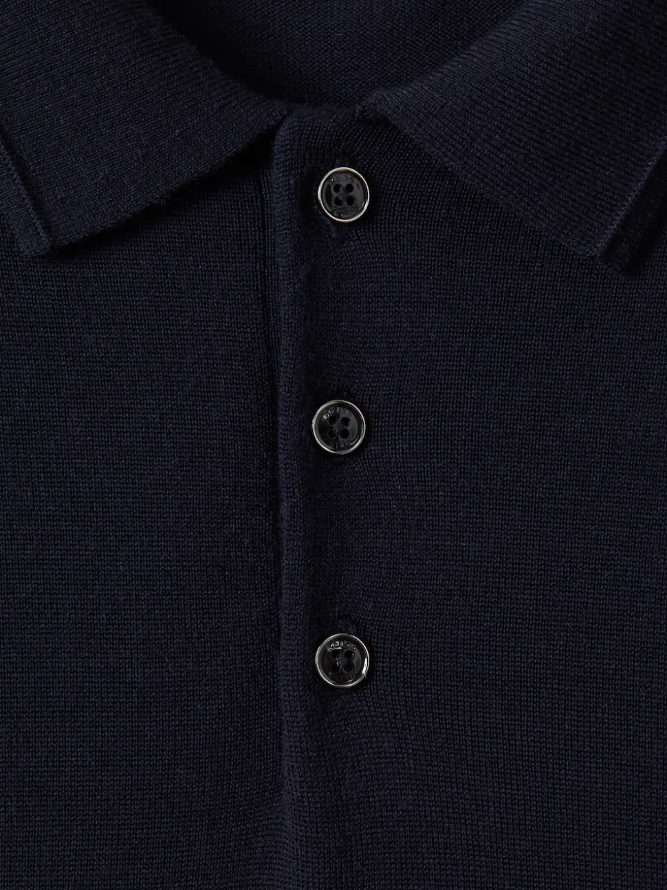 Reiss Navy Trafford Merino Wool Long-Sleeve Polo Shirt