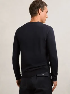Reiss Navy Wessex Merino Wool Crew Neck Jumper