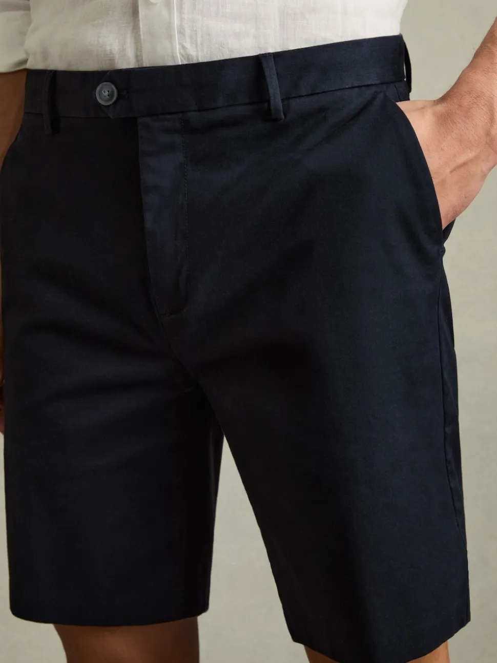 Reiss Navy Wicket Cotton Chino Shorts with Stretch
