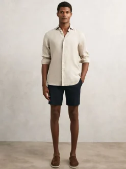 Reiss Navy Wicket Cotton Chino Shorts with Stretch