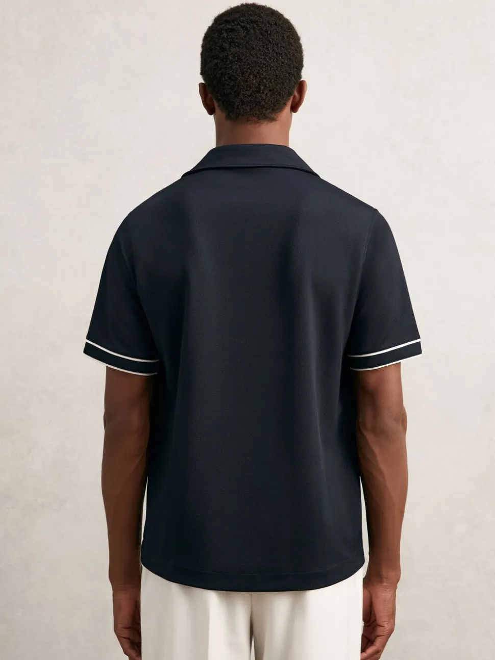 Reiss Navy/White Sander Piped-Stripe Cuban-Collar Shirt