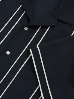 Reiss Navy/White Sander Piped-Stripe Cuban-Collar Shirt