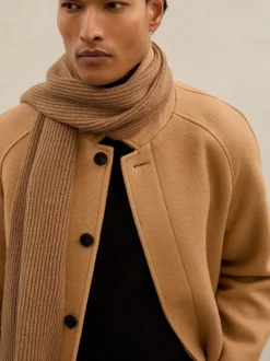 Reiss Oatmeal Alderny Atelier 100% Cashmere Rib-Knit Scarf