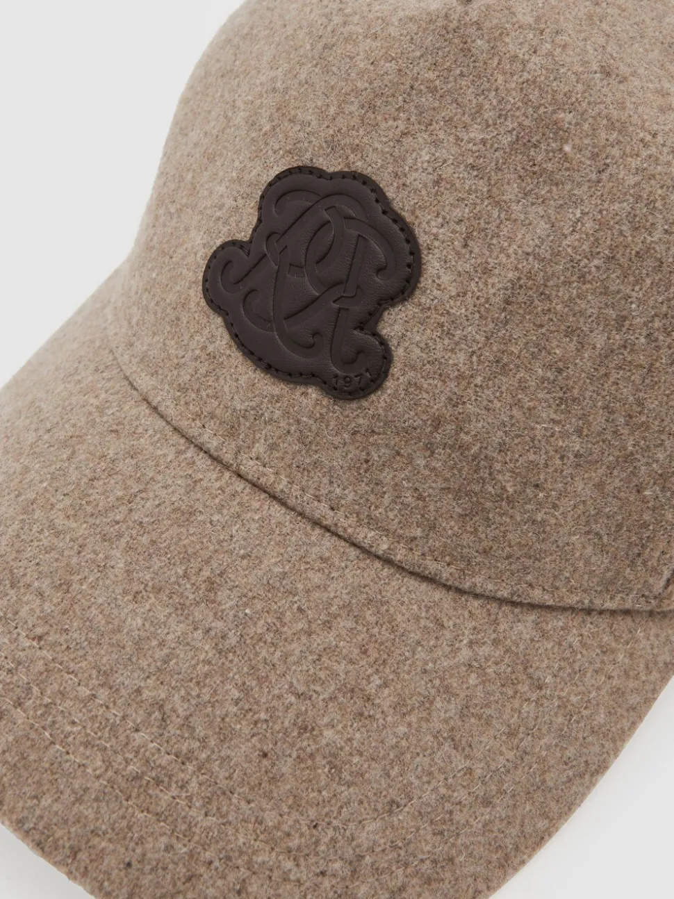Reiss Oatmeal Brown Abel Monogram Appliqué Wool-Blend Cap