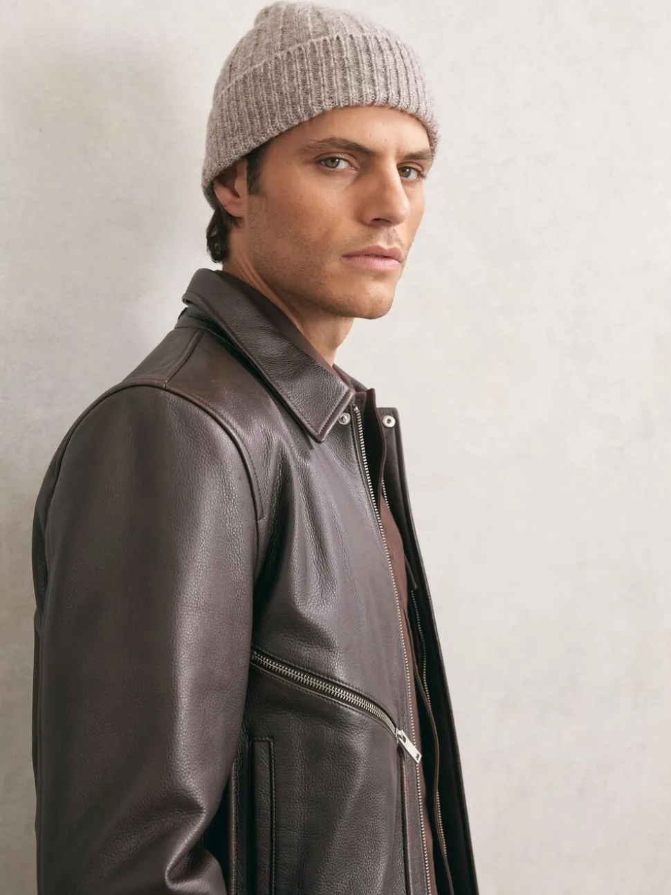 Reiss Oatmeal Melange Edgeley Wool-Blend Chunky Rib-Knit Beanie