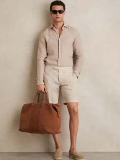 Reiss Oatmeal/White Bay Seersucker Stripe Tailored Shorts
