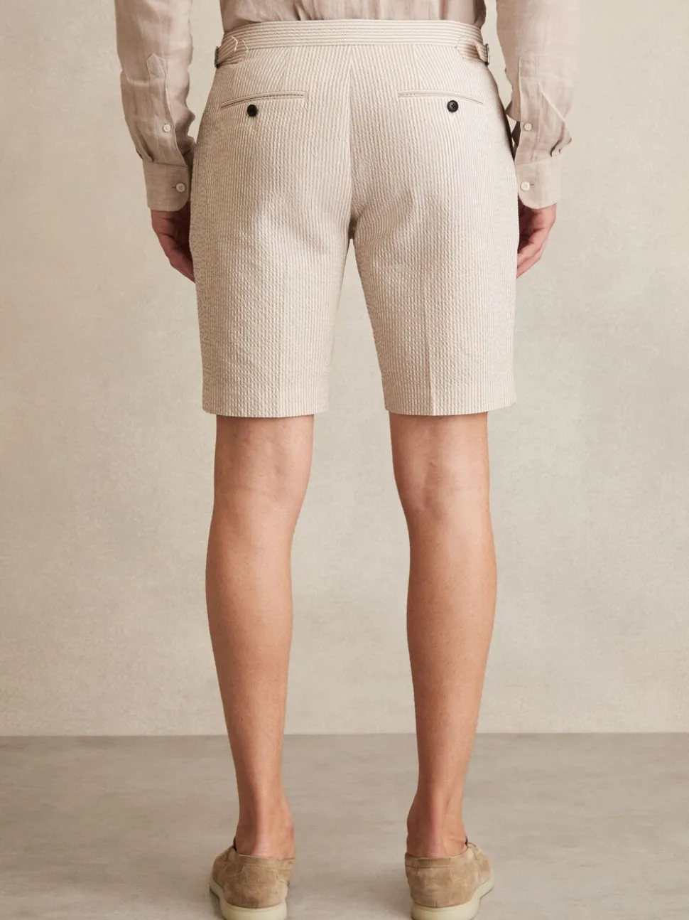 Reiss Oatmeal/White Bay Seersucker Stripe Tailored Shorts