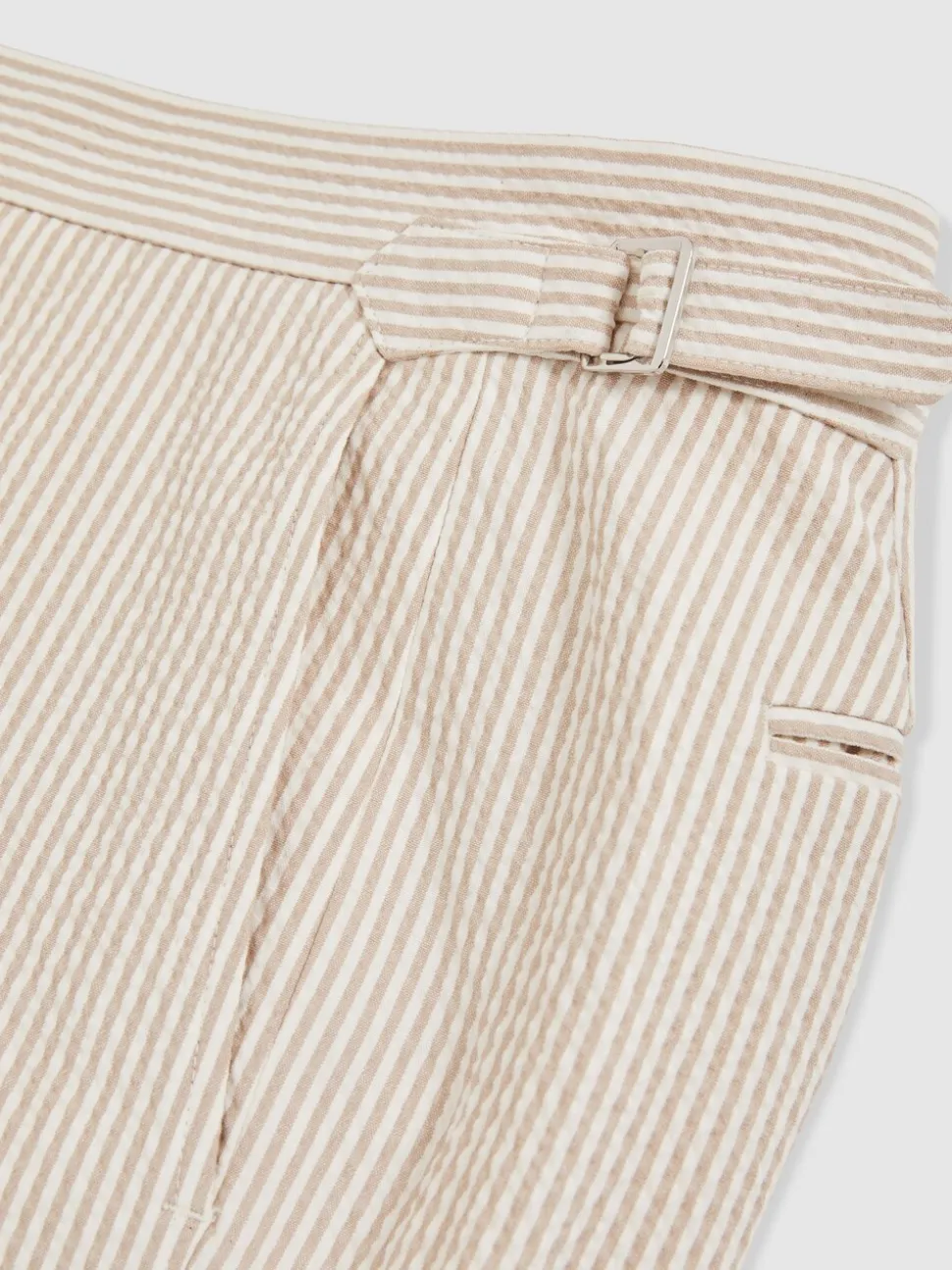 Reiss Oatmeal/White Bay Seersucker Stripe Tailored Shorts