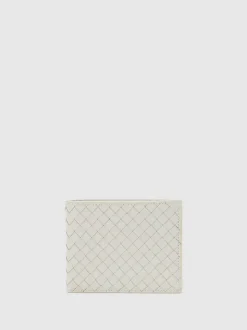 Reiss Off White Quincy Leather Woven Billfold Wallet