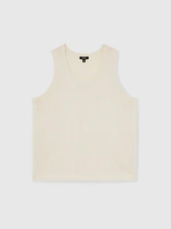 Reiss Off White Watson Textured Crew Neck Ribbed Vest