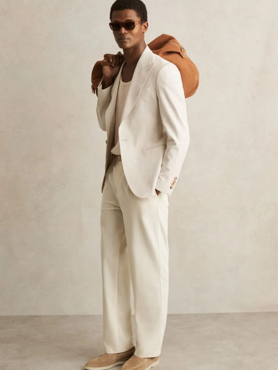 Reiss Off White Watson Textured Crew Neck Ribbed Vest