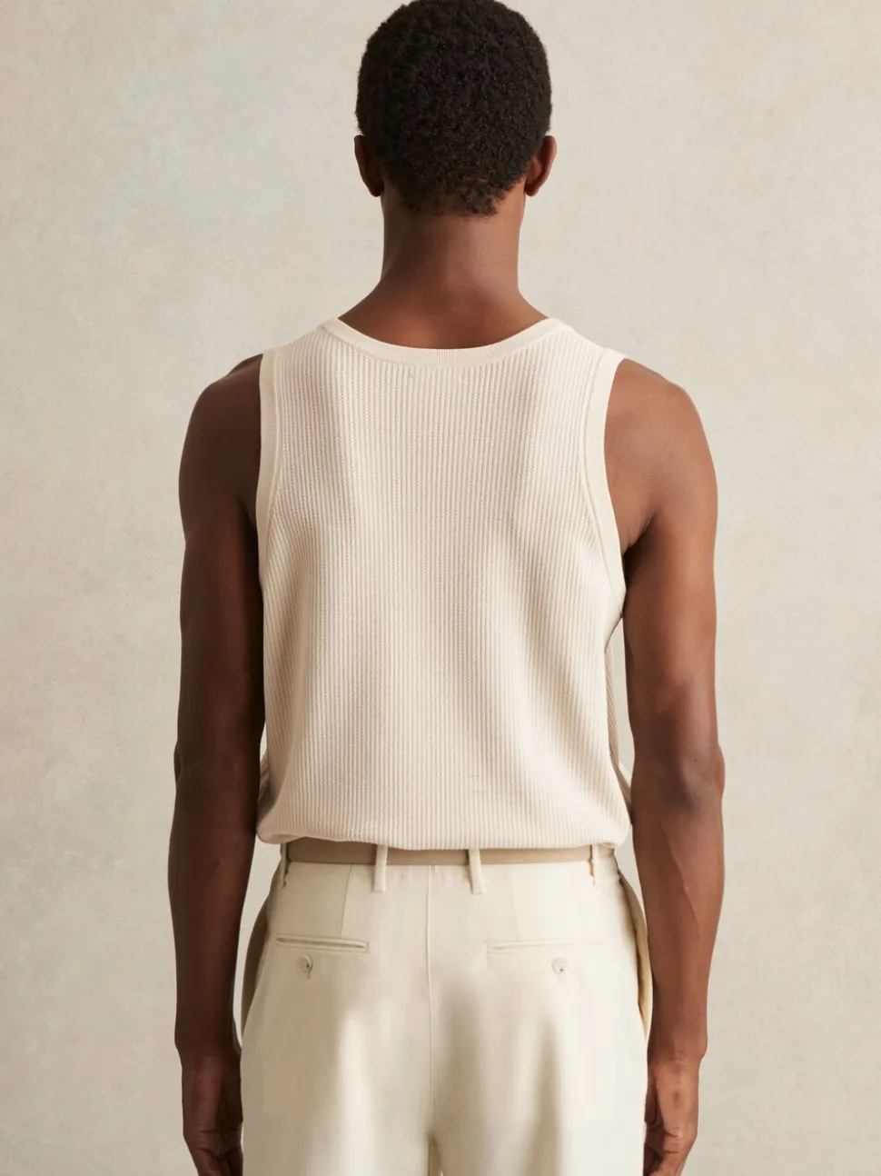 Reiss Off White Watson Textured Crew Neck Ribbed Vest