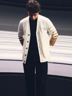 Reiss Off White/Camel Boom McLaren F1 Team Varsity Wool-Cashmere Cardigan