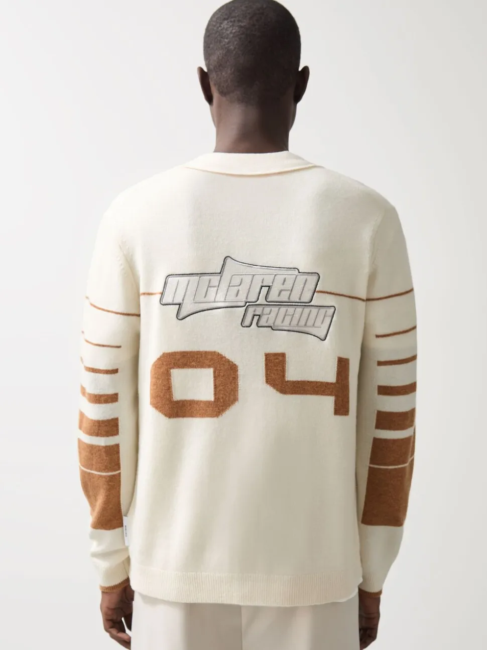 Reiss Off White/Camel Boom McLaren F1 Team Varsity Wool-Cashmere Cardigan