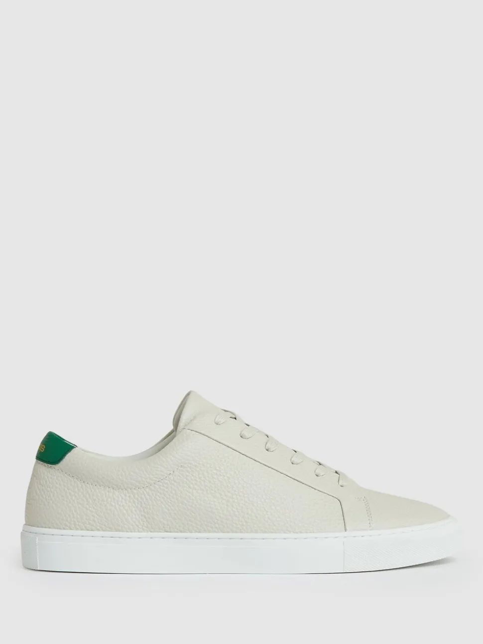 Reiss Off White/Green Luca Tumbled Tumbled Leather Trainers