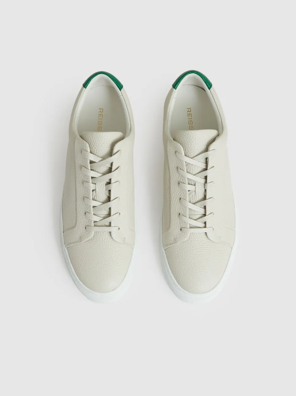 Reiss Off White/Green Luca Tumbled Tumbled Leather Trainers