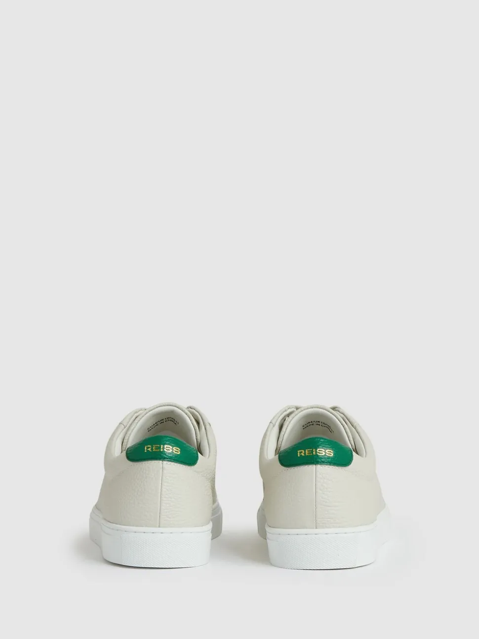 Reiss Off White/Green Luca Tumbled Tumbled Leather Trainers