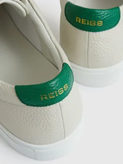Reiss Off White/Green Luca Tumbled Tumbled Leather Trainers