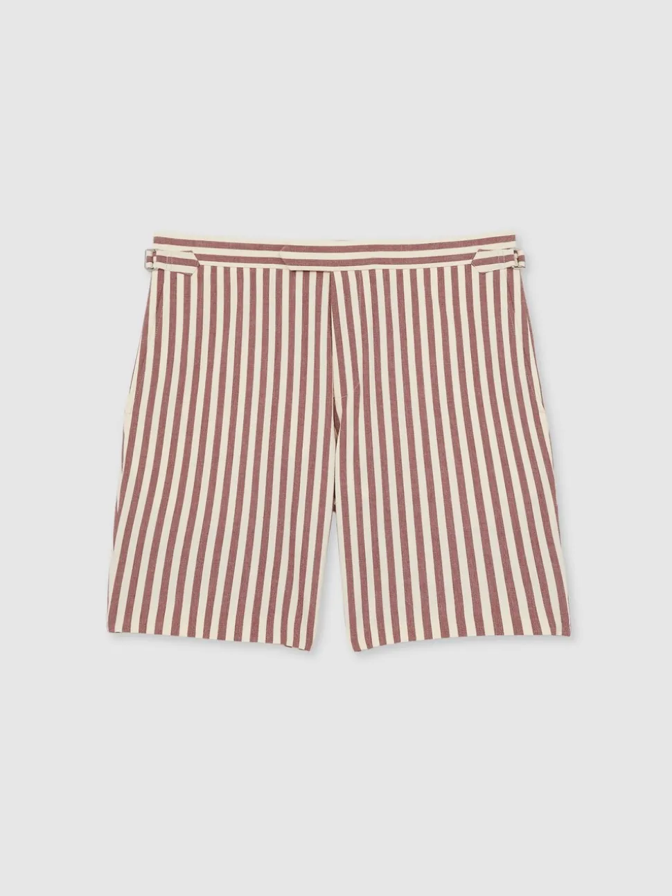 Reiss Off White/Mocha Roas Cotton Blend Seersucker Stripe Shorts