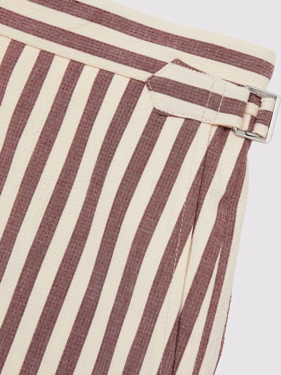 Reiss Off White/Mocha Roas Cotton Blend Seersucker Stripe Shorts