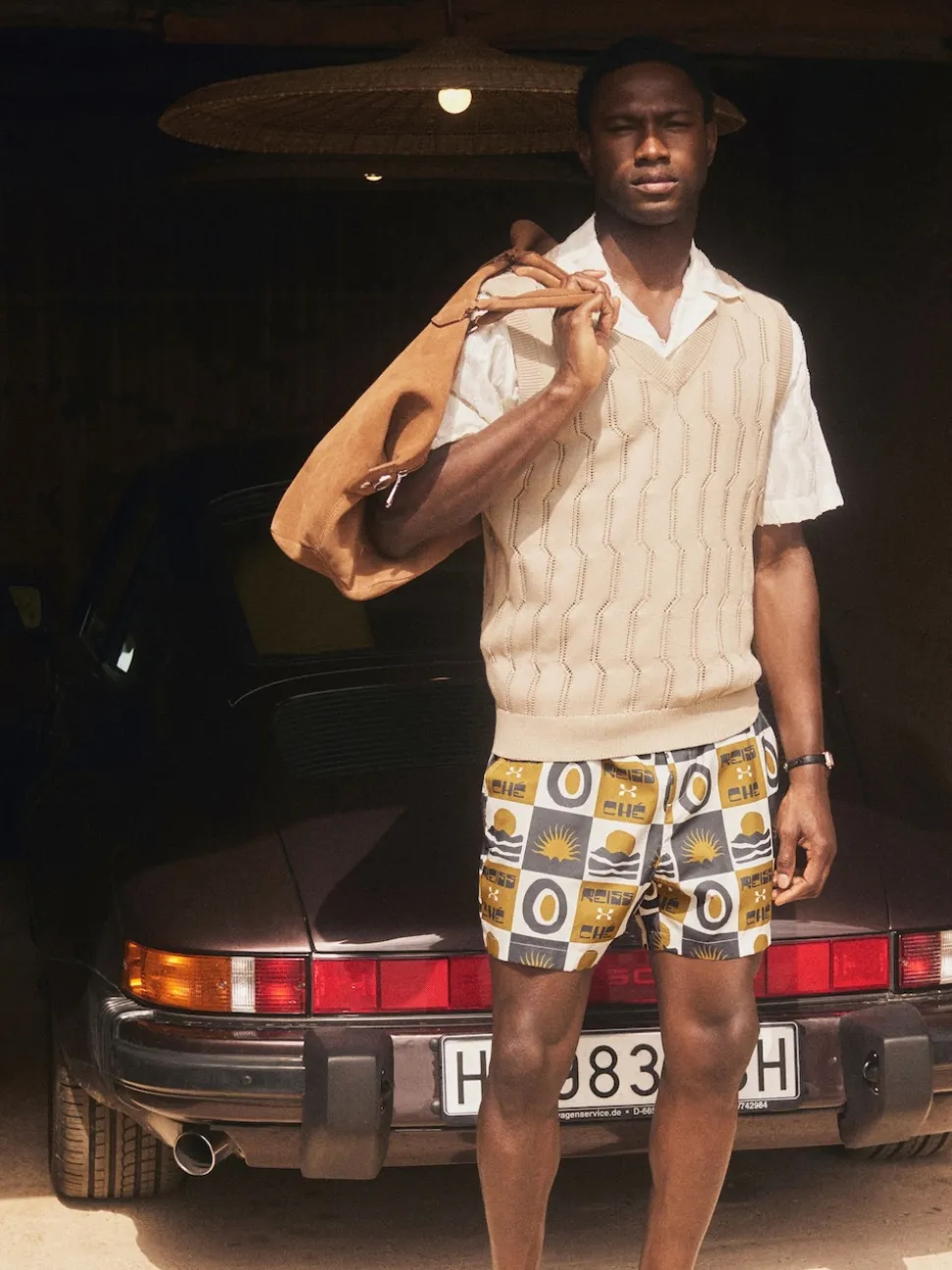 Reiss Olive Green Trinity Reiss | Ché Sunset-Print Swim Shorts