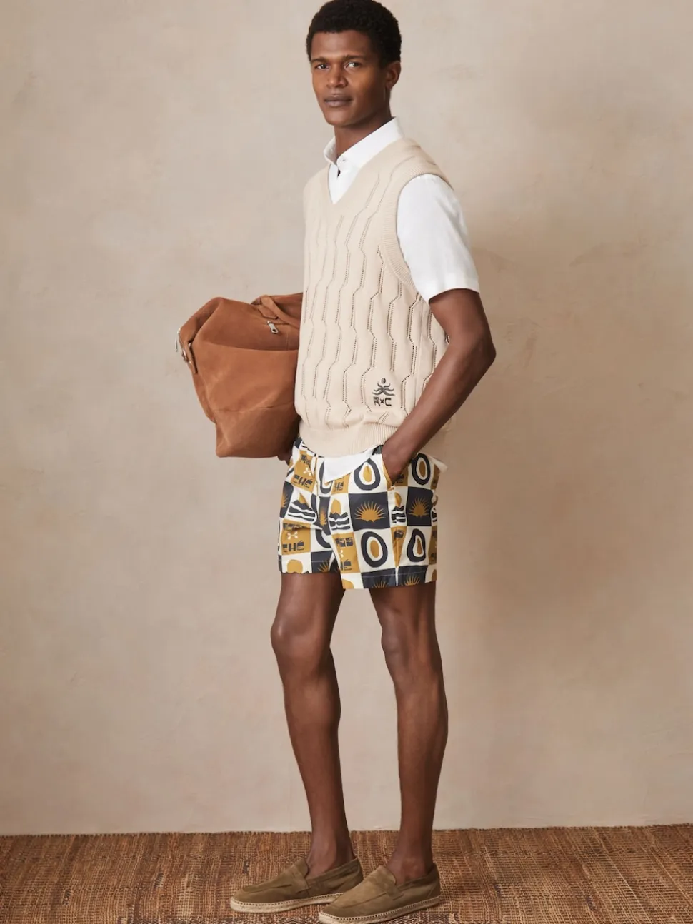 Reiss Olive Green Trinity Reiss | Ché Sunset-Print Swim Shorts