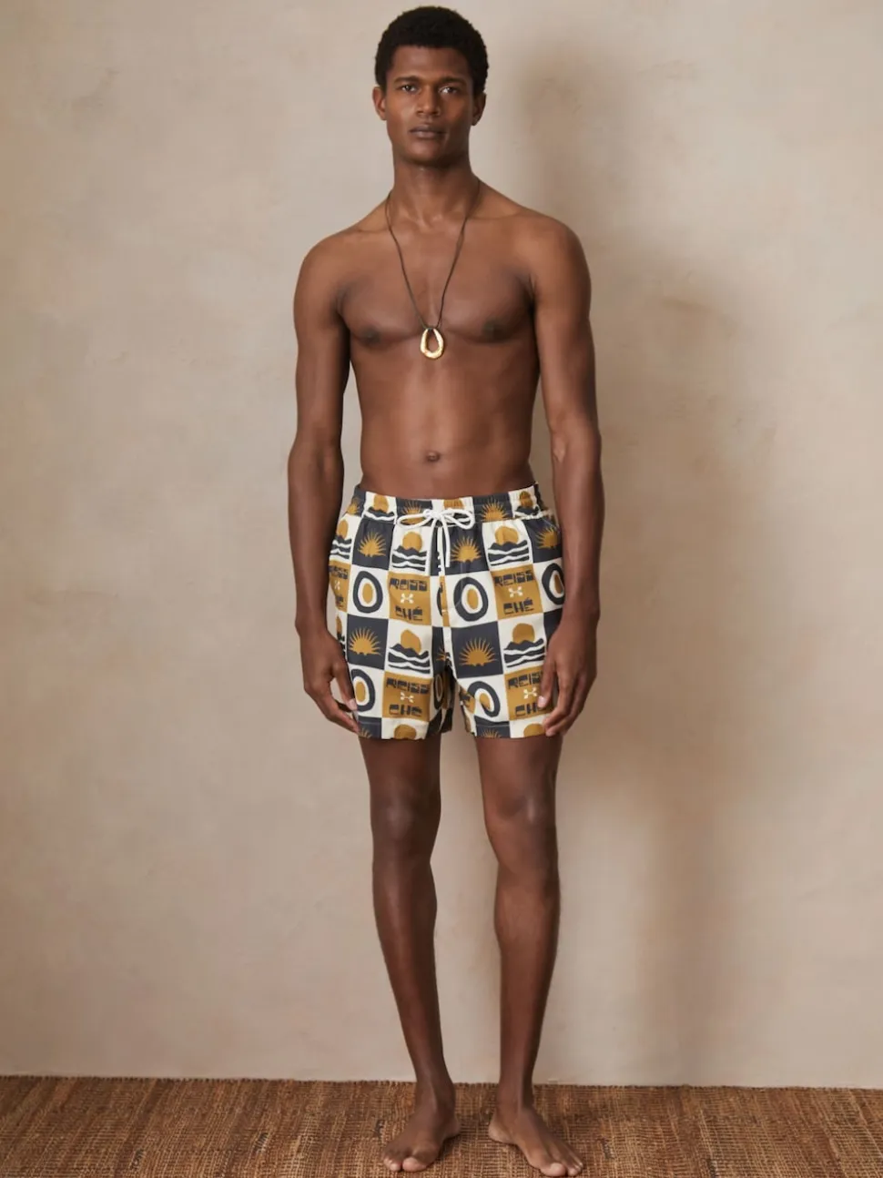 Reiss Olive Green Trinity Reiss | Ché Sunset-Print Swim Shorts