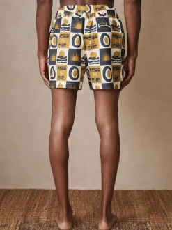 Reiss Olive Green Trinity Reiss | Ché Sunset-Print Swim Shorts