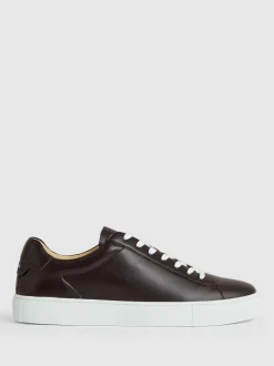 Reiss Plum Purple Finley Leather Low-Top Trainers