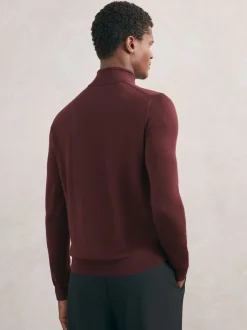 Reiss Port Red Blackhall Merino Wool Half-Zip Funnel Neck Jumper