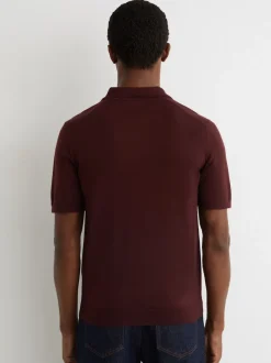 Reiss Port Red Duchie Merino Wool Open-Collar Polo Shirt