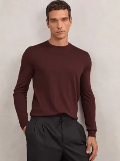 Reiss Port Red Wessex Merino Wool Crew Neck Jumper
