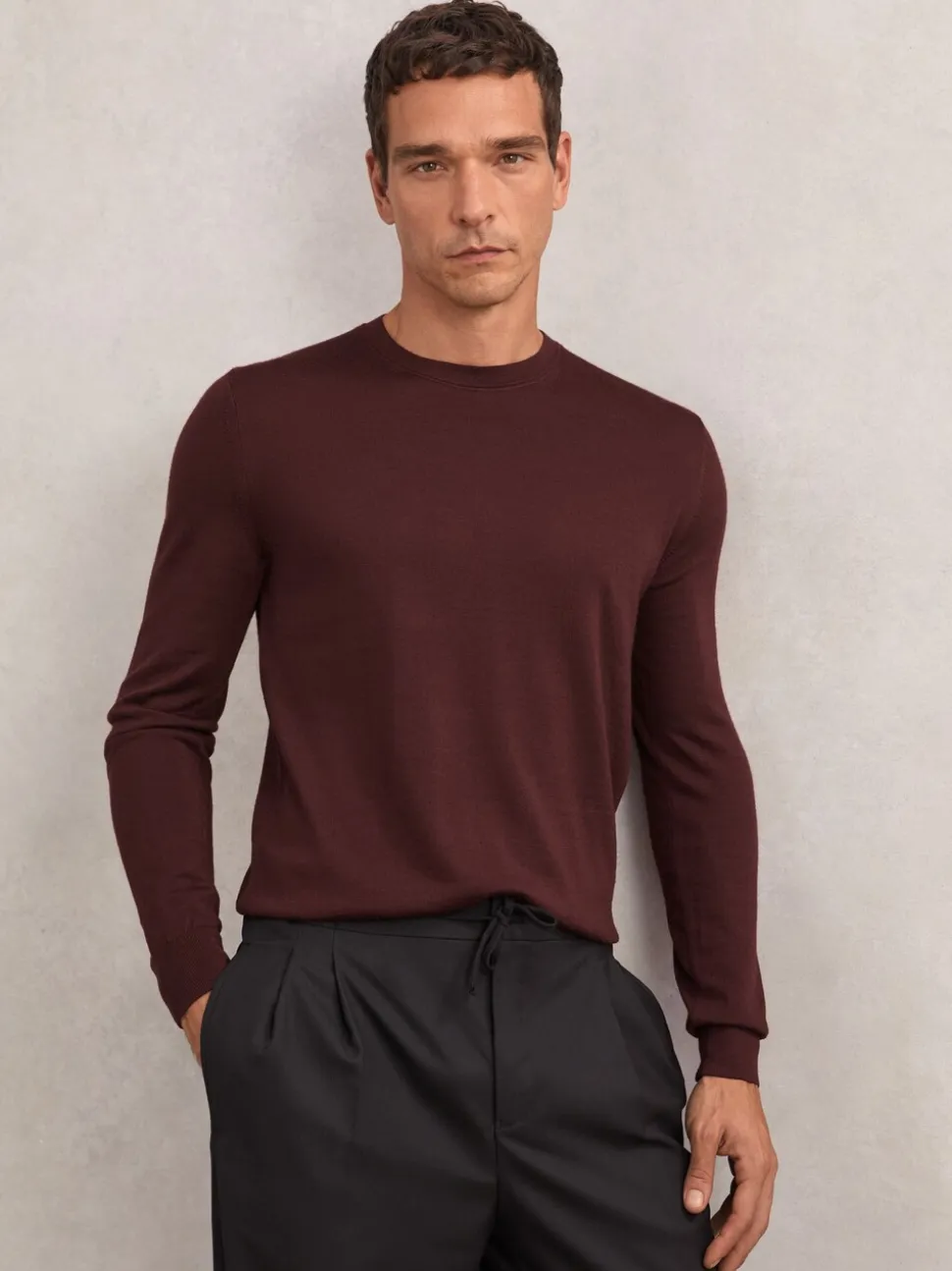 Reiss Port Red Wessex Merino Wool Crew Neck Jumper