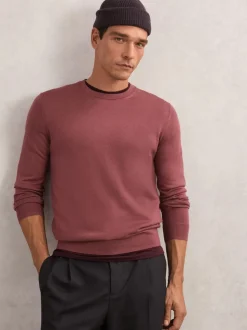 Reiss Raspberry Pink Wessex Merino Wool Crew Neck Jumper