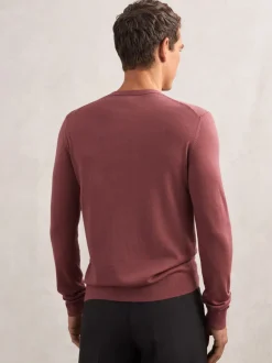 Reiss Raspberry Pink Wessex Merino Wool Crew Neck Jumper