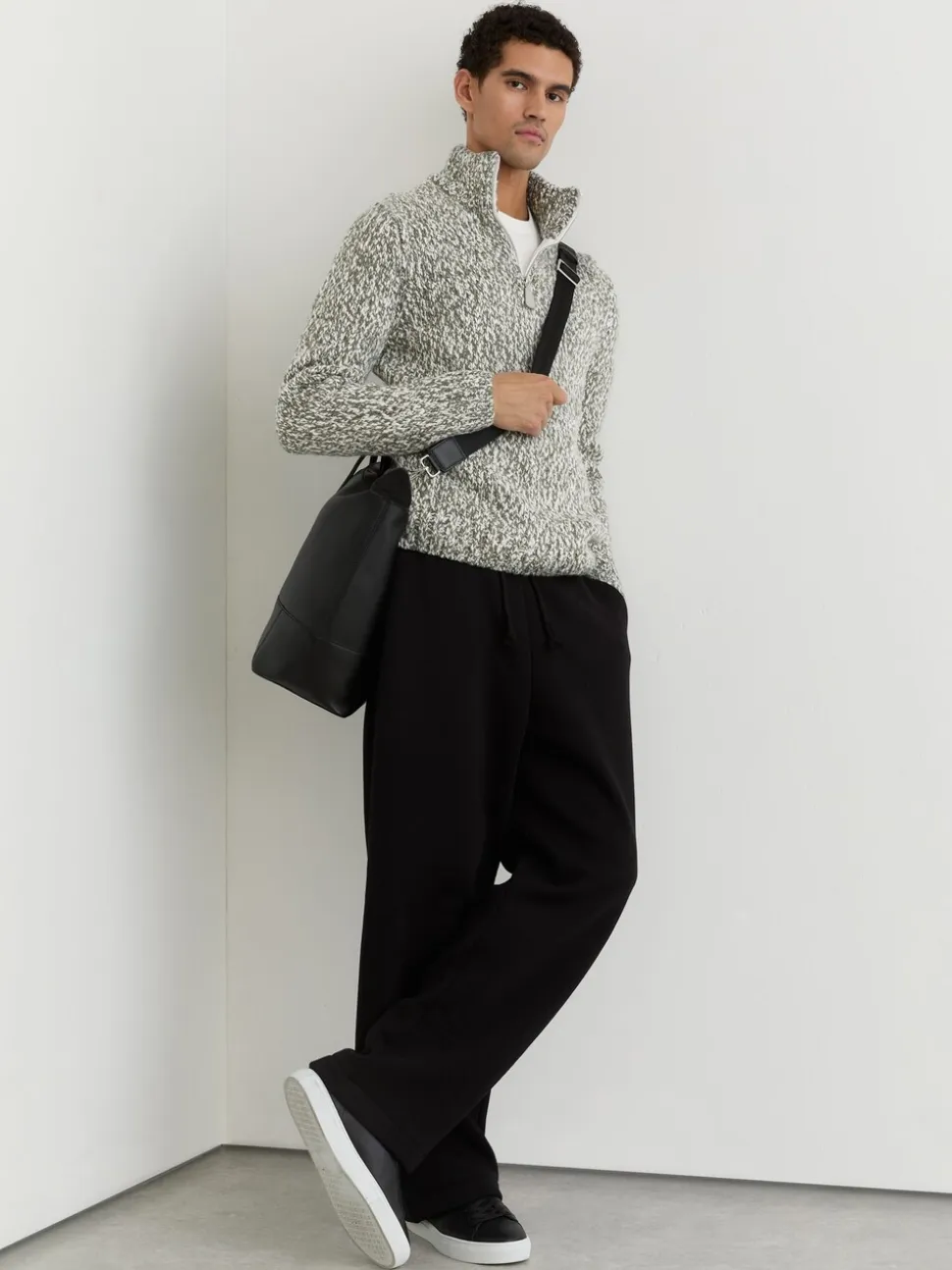 Reiss Sage Green Melange Seb Marled Half-Zip Knitted Jumper with Wool