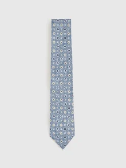 Reiss Soft Blue Cosimo Silk Floral-Medallion Tie