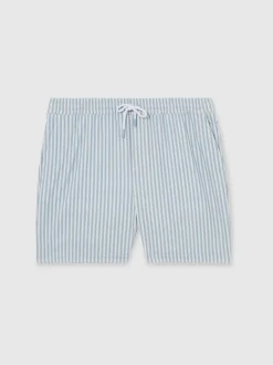 Reiss Soft Blue/White Bay Seersucker Stripe Swim Shorts