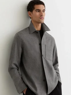 Reiss Soft Grey Cooper Wool-Blend Patch-Pocket Overshirt