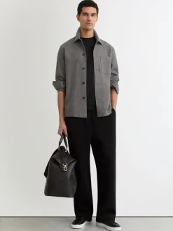Reiss Soft Grey Cooper Wool-Blend Patch-Pocket Overshirt
