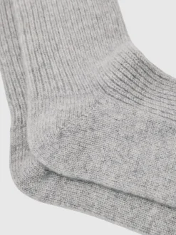 Reiss Soft Grey Duke Atelier 100% Cashmere Rib-Knit Socks