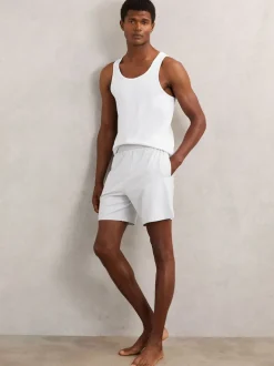 Reiss Soft Grey Fleet Cotton Jersey Logo-Waistband Shorts with Stretch