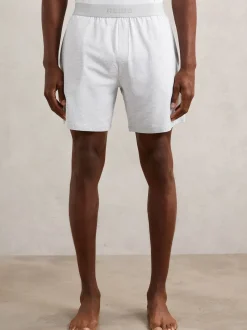 Reiss Soft Grey Fleet Cotton Jersey Logo-Waistband Shorts with Stretch
